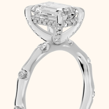 Liv Hidden Halo Emerald Diamond Engagement Ring in White Gold - slant-view.webp