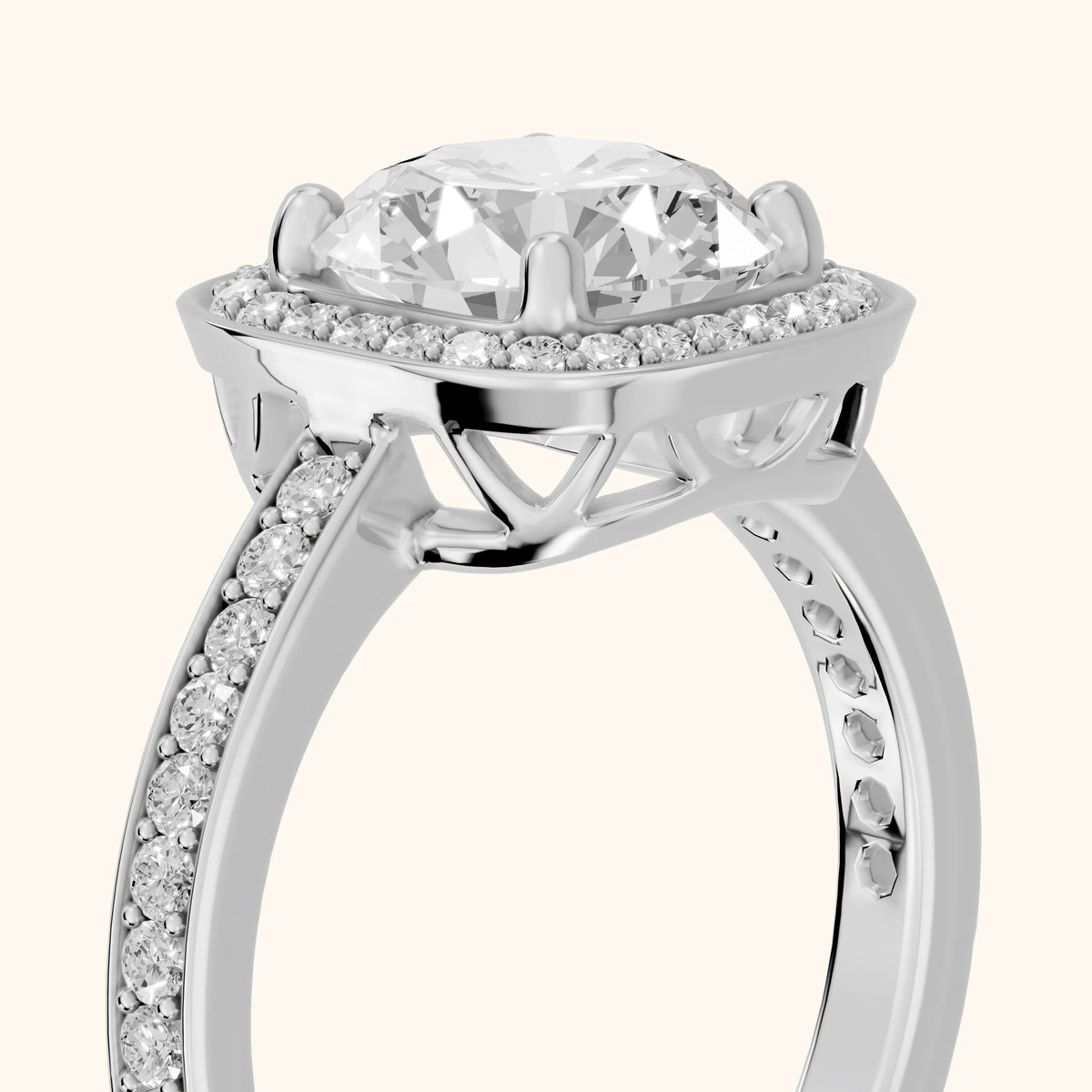 Nettie Halo Pavé Round Diamond Engagement Ring in White Gold - slant-view.webp