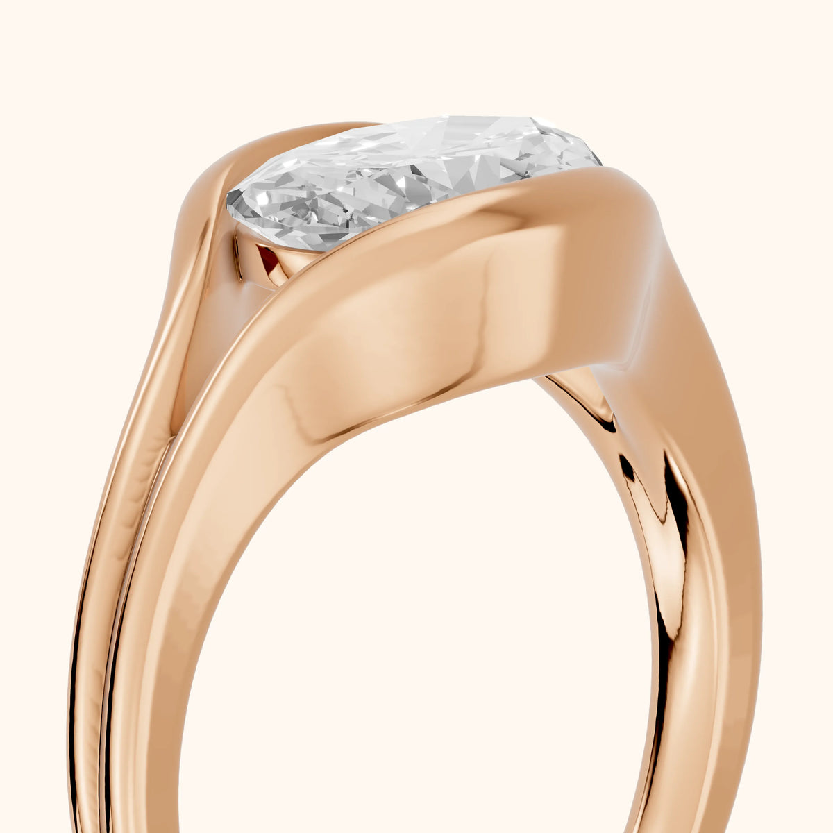 Windsor Half Bezel Solitaire Oval Diamond Engagement Ring in Rose Gold - slant-view.webp