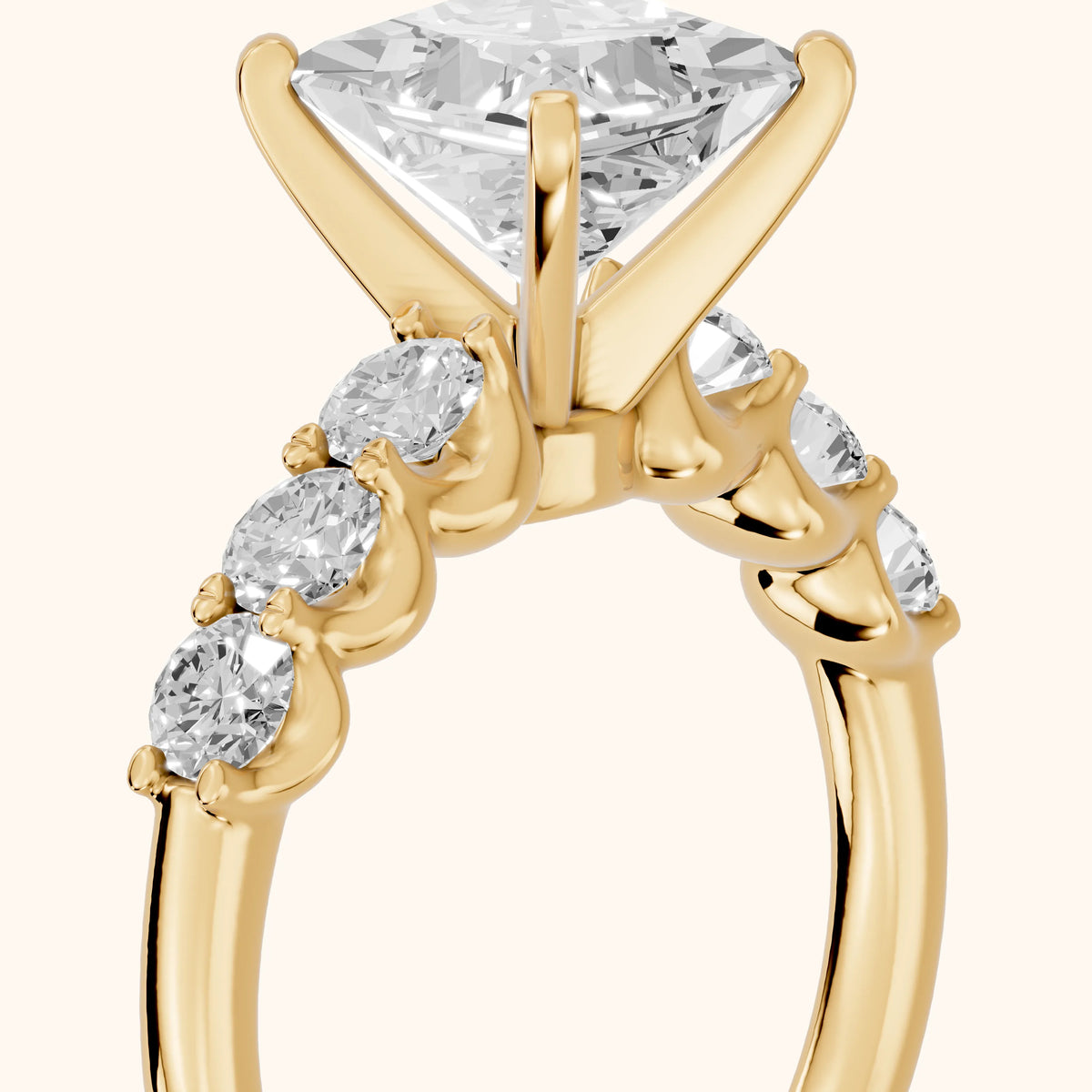 Lenora Scalloped Statement Princess Diamond Engagement Ring in Yellow Gold - slant-view.webp
