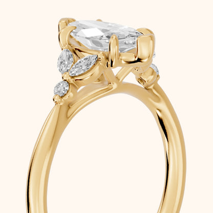 Rilla Floral Cluster Marquise Diamond Engagement Ring in Yellow Gold - slant-view.webp