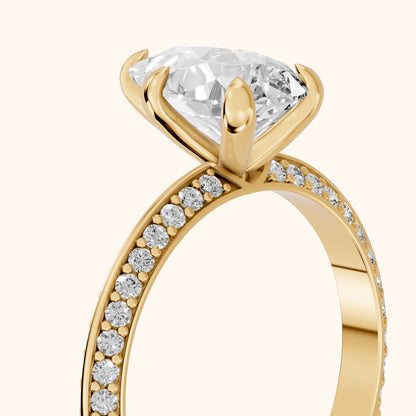 Meredith Knife Edge Pavé Pear Diamond Engagement Ring in Yellow Gold - slant-view.webp