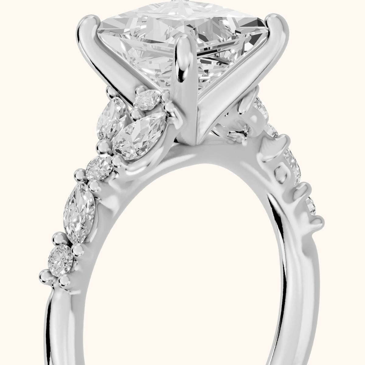 Mesa Vine Cluster Princess Diamond Engagement Ring in White Gold - slant-view.webp
