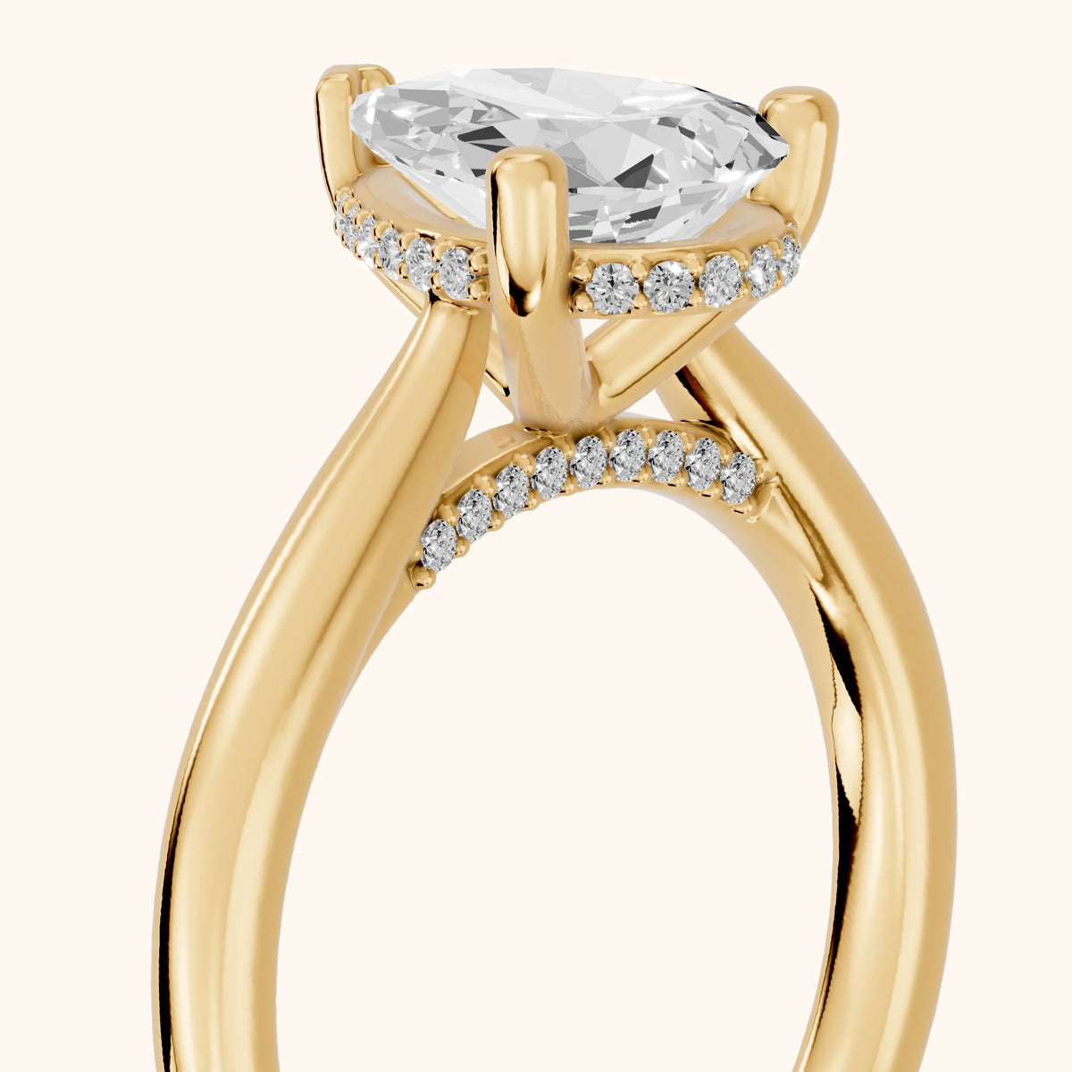 Hyacinth Hidden Halo Cathedral Pear Diamond Engagement Ring in Yellow Gold - slant-view.webp