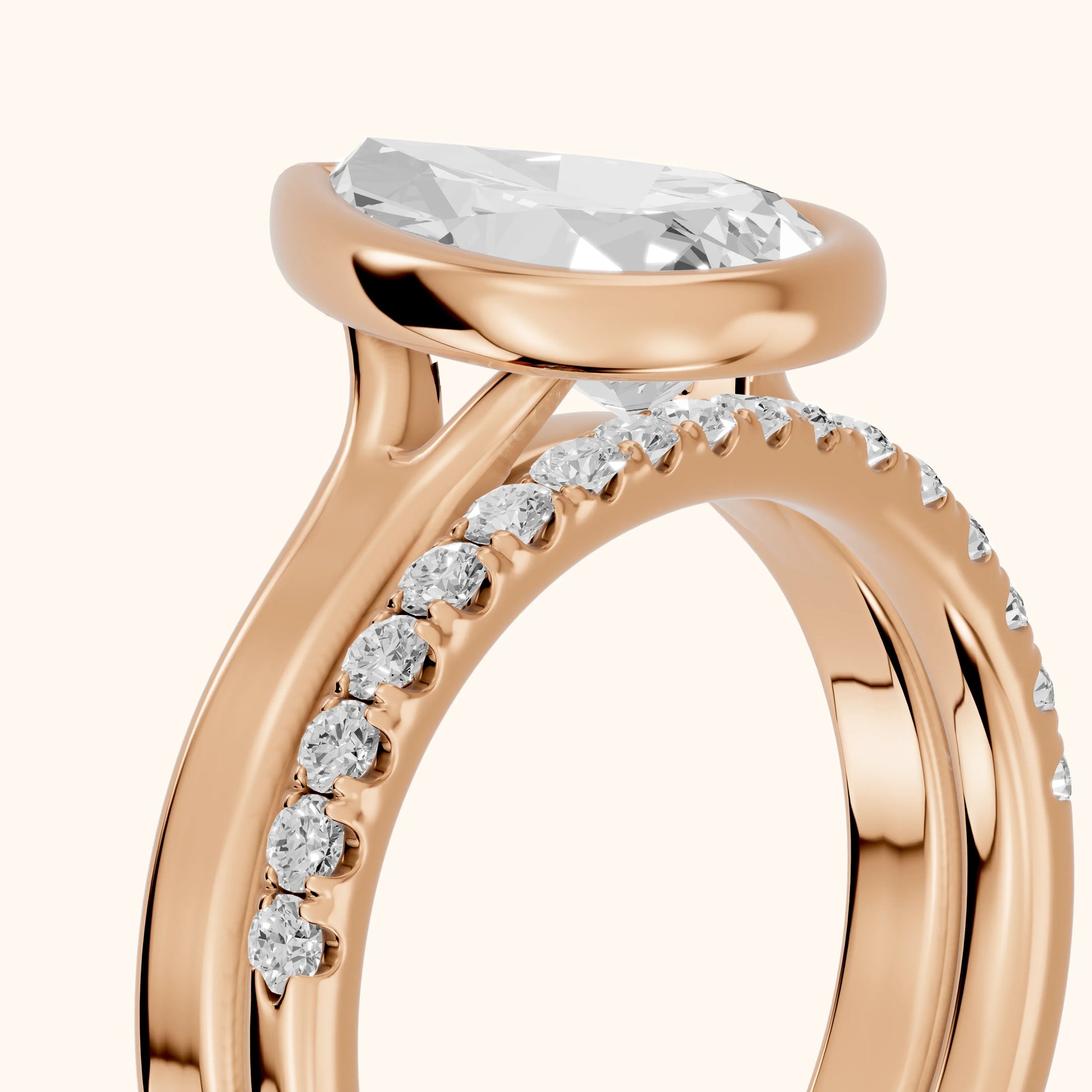 Ayla Bezel Bypass Pear Diamond Ring in Rose Gold - slant-view.webp