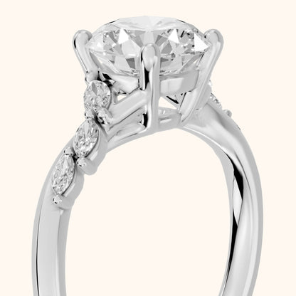 Cathy Leaf Twist Round Diamond Engagement Ring in Silver - slant-view.webp