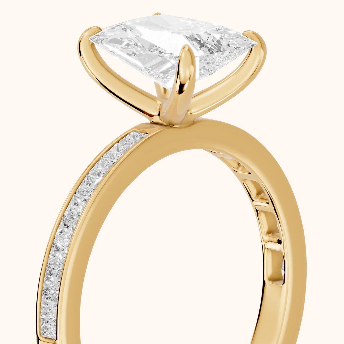 Freja Channel Set Radiant Diamond Engagement Ring in Yellow Gold - slant-view.webp