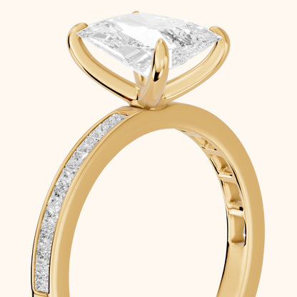 Freja Channel Set Radiant Diamond Engagement Ring in Yellow Gold - slant-view.webp