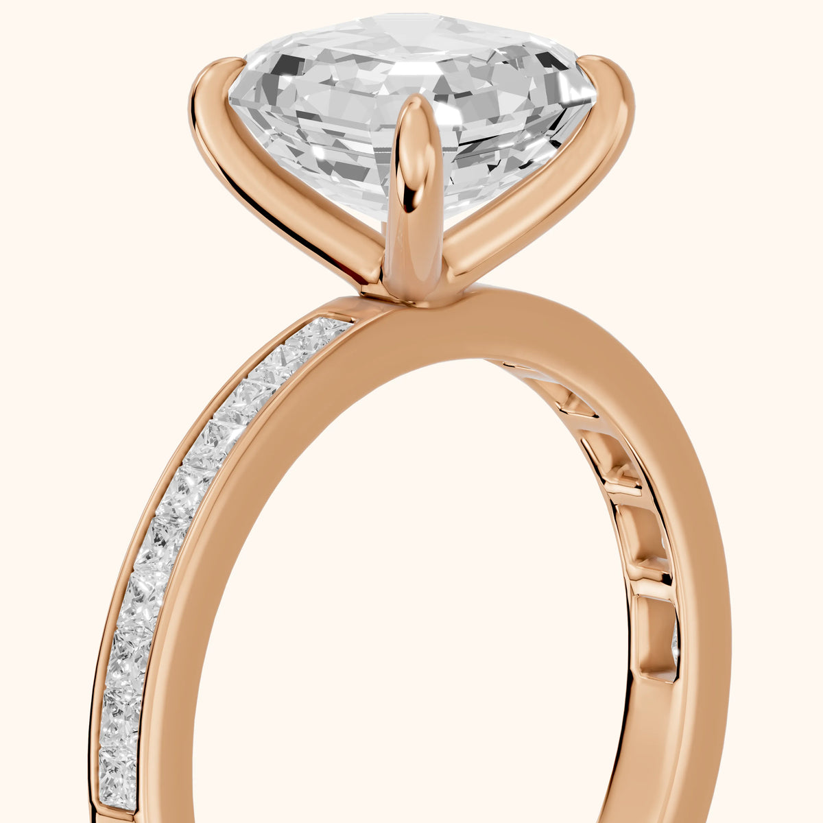 Freja Channel Set Asscher Diamond Engagement Ring in Rose Gold - slant-view.webp