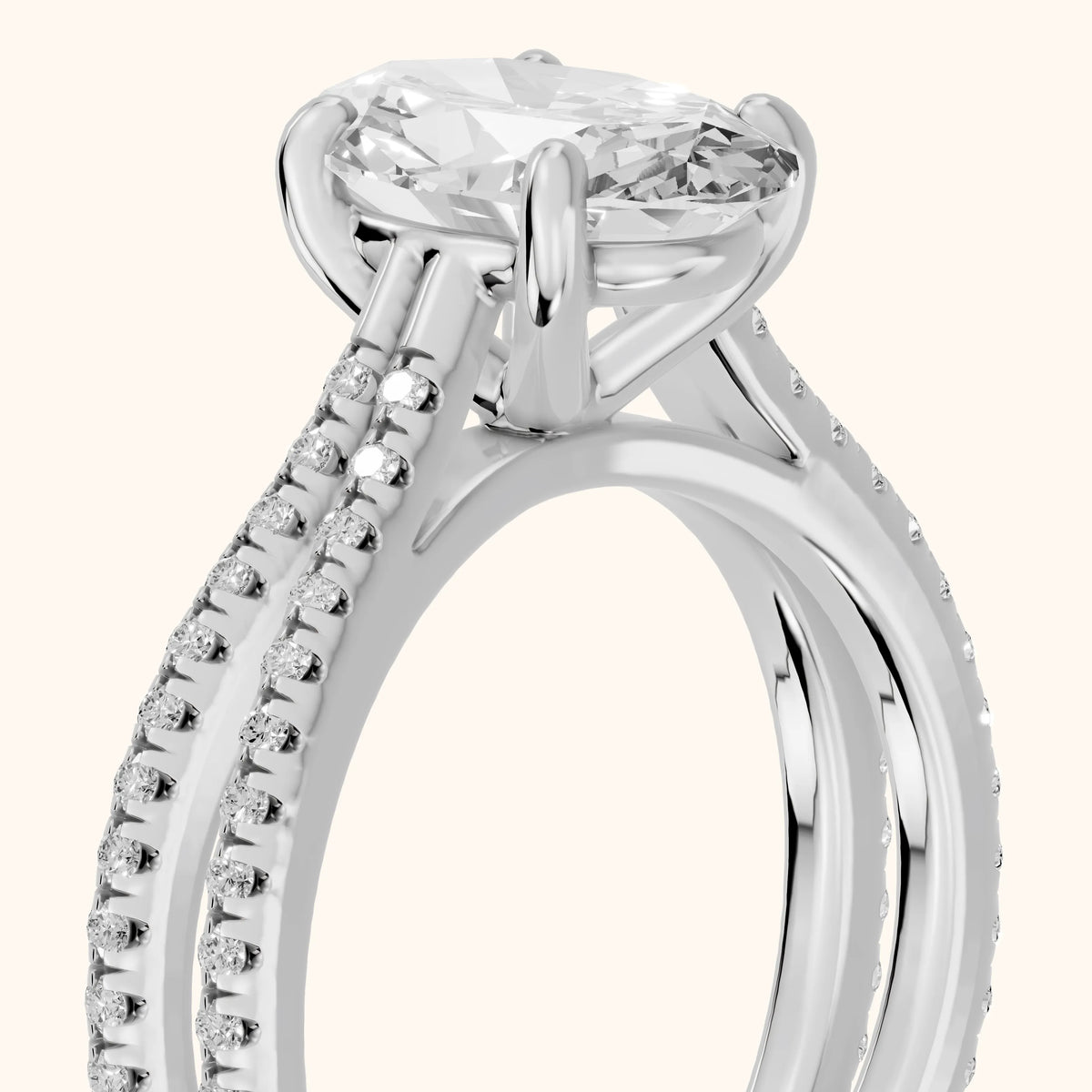 Alana Split Shank Pavé Oval Diamond Engagement Ring in Silver - slant-view.webp