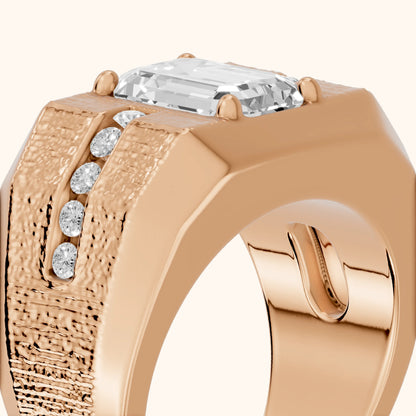 Ames Engraved Channel Set Emerald Diamond Engagement Ring in Rose Gold - slant-view.webp
