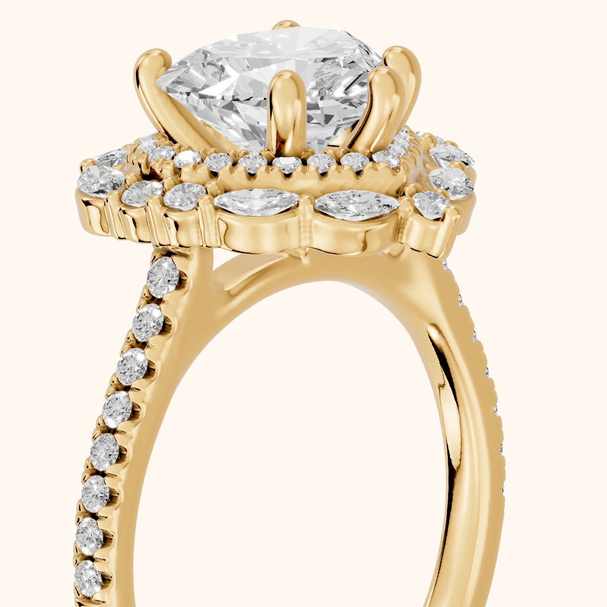 Lyndon Floral Double Halo Heart Diamond Engagement Ring in Yellow Gold - slant-view.webp