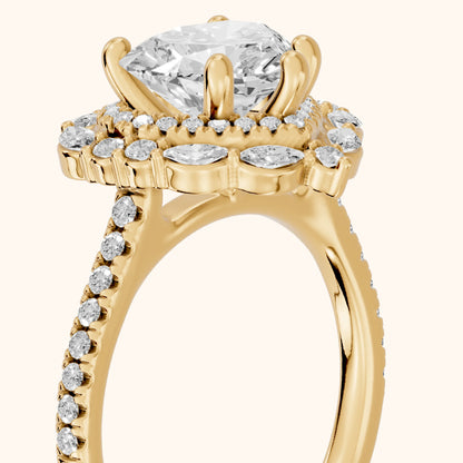 Lyndon Floral Double Halo Heart Diamond Engagement Ring in Yellow Gold - slant-view.webp