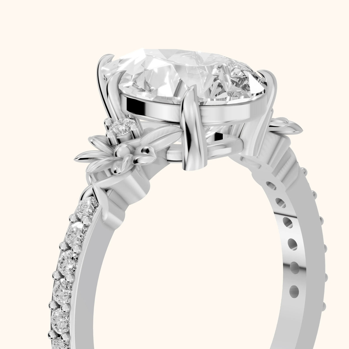 Leland Floral Pavé Pear Diamond Engagement Ring in Silver - slant-view.webp