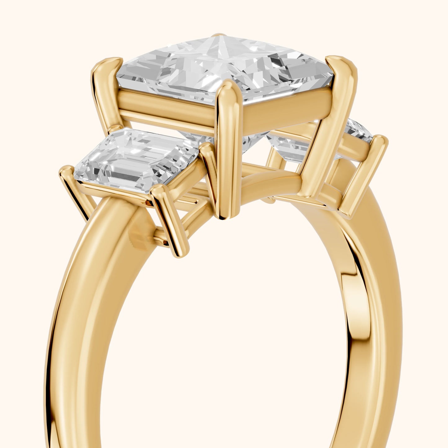 Zoe Three-Stone Princess Diamond Ring in Yellow Gold - slant-view.webp