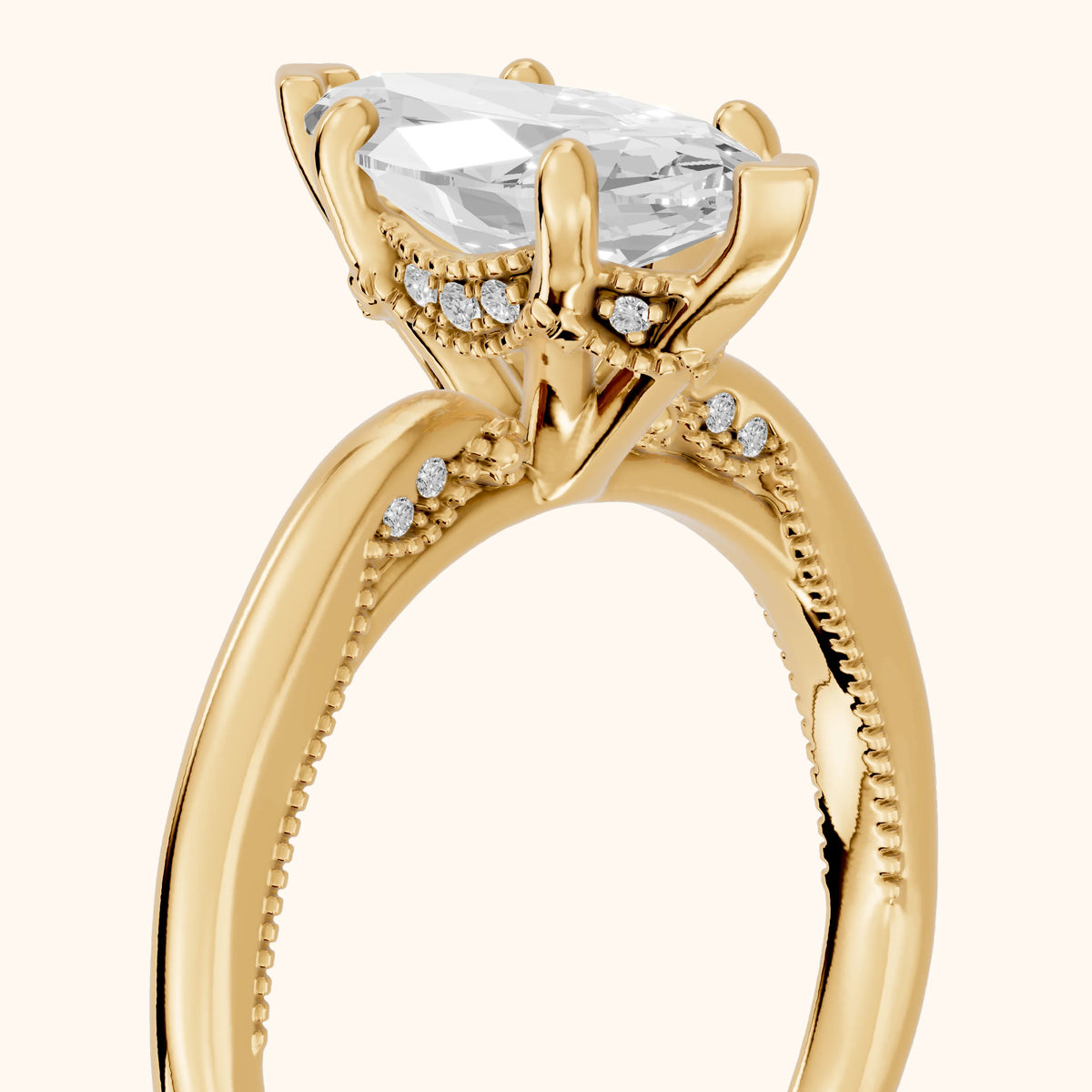 Lowell Hidden Halo Milgrain Marquise Diamond Engagement Ring in Yellow Gold - slant-view.webp