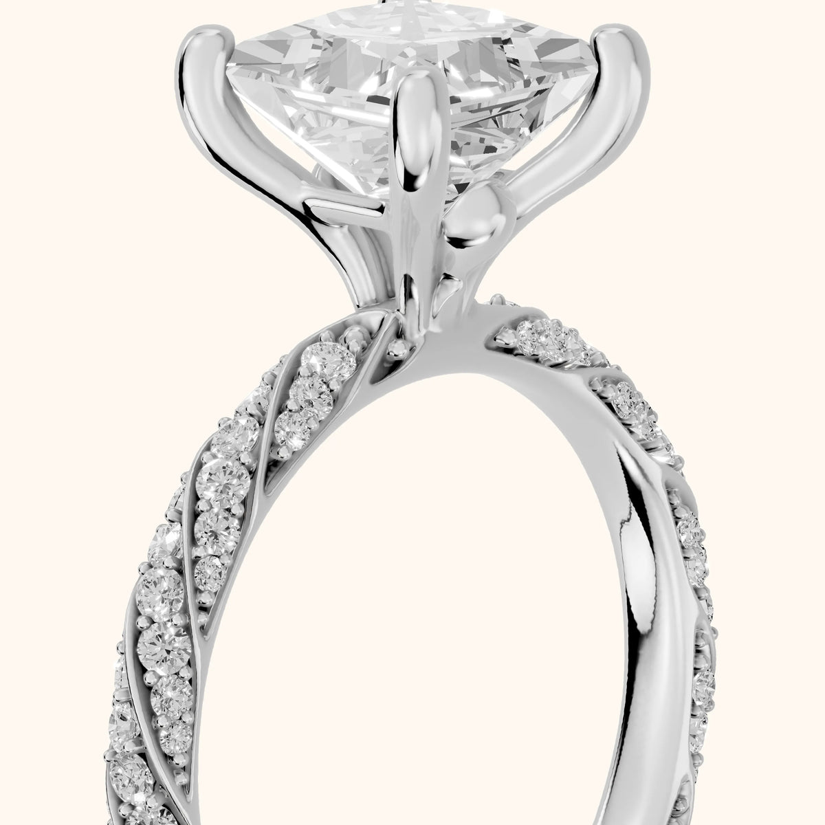 Claudia Twist Pavé Princess Diamond Engagement Ring in Silver - slant-view.webp