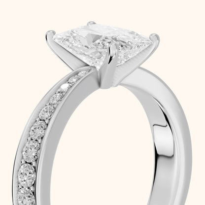 Rhea Sidestone Pavé Radiant Diamond Engagement Ring in Platinum - slant-view.webp