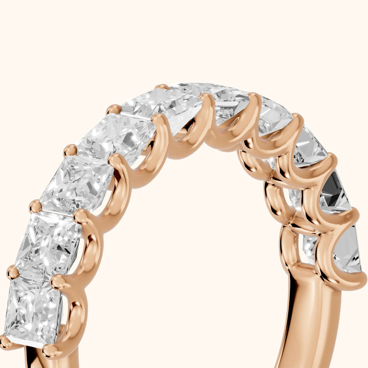 Pia Shared Prong Princess Diamond Half Eternity Band in Rose Gold - slant-view