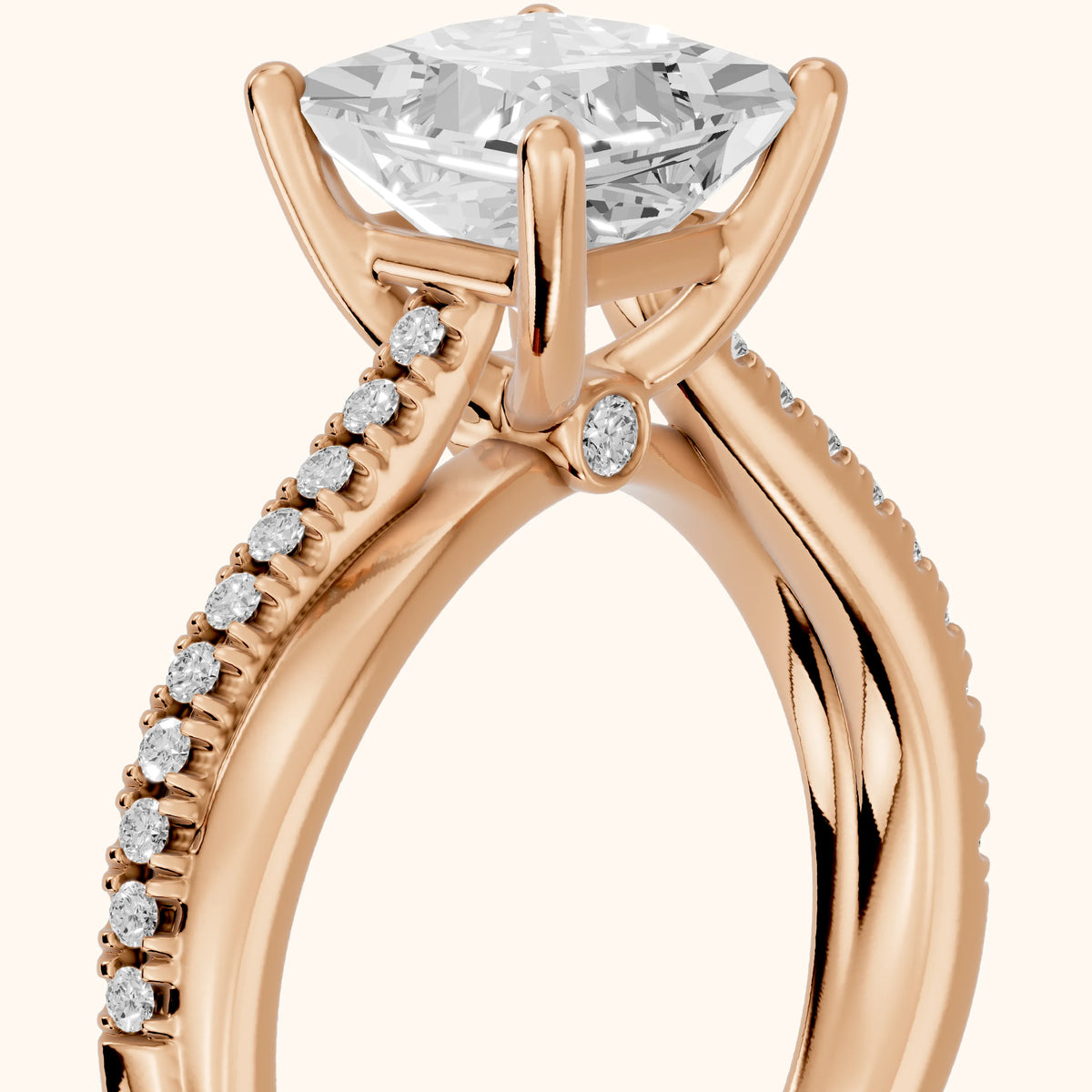 Loma Bypass Pavé Princess Diamond Engagement Ring in Rose Gold - slant-view.webp