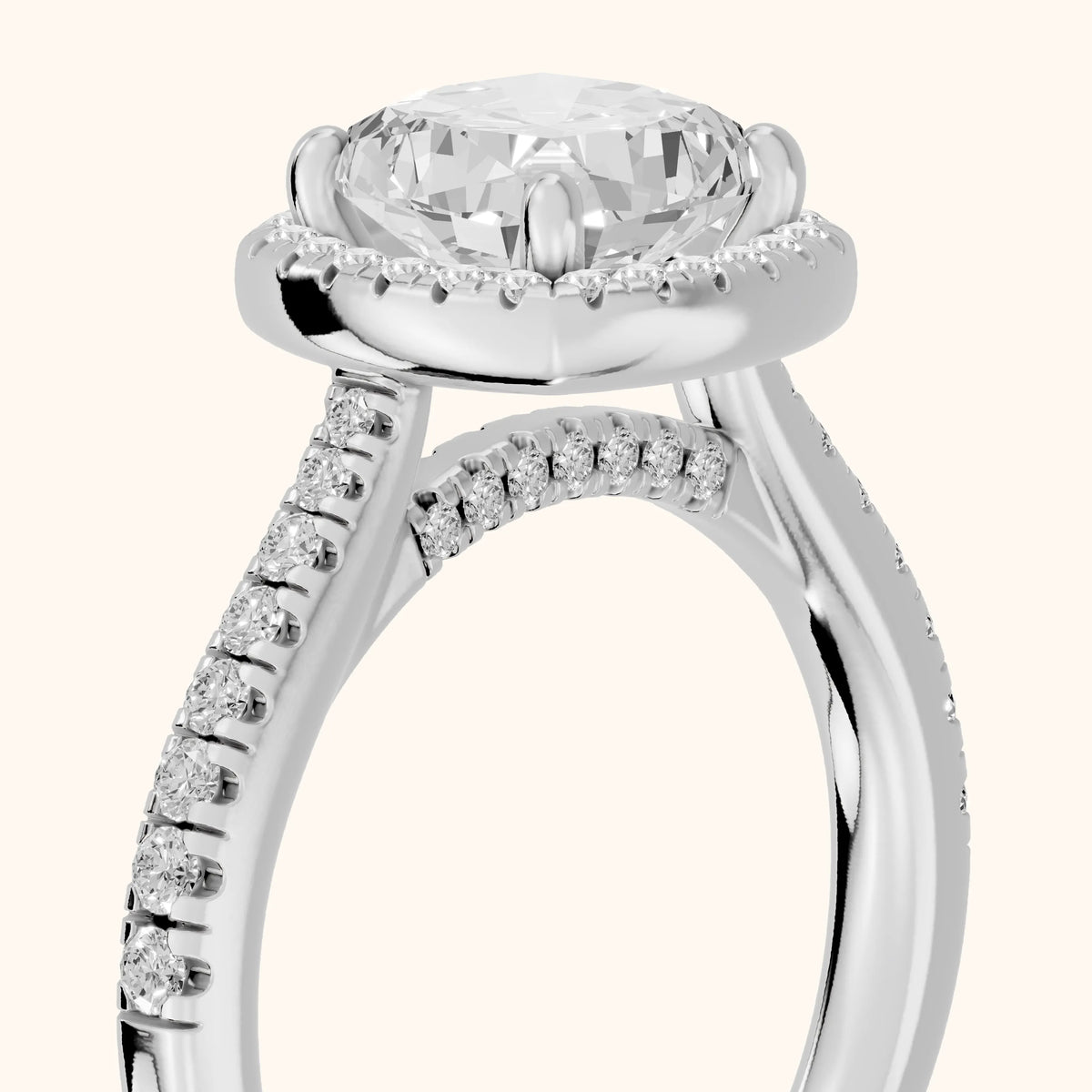 Pasco Halo Micropavé Cushion Diamond Engagement Ring in Silver - slant-view.webp