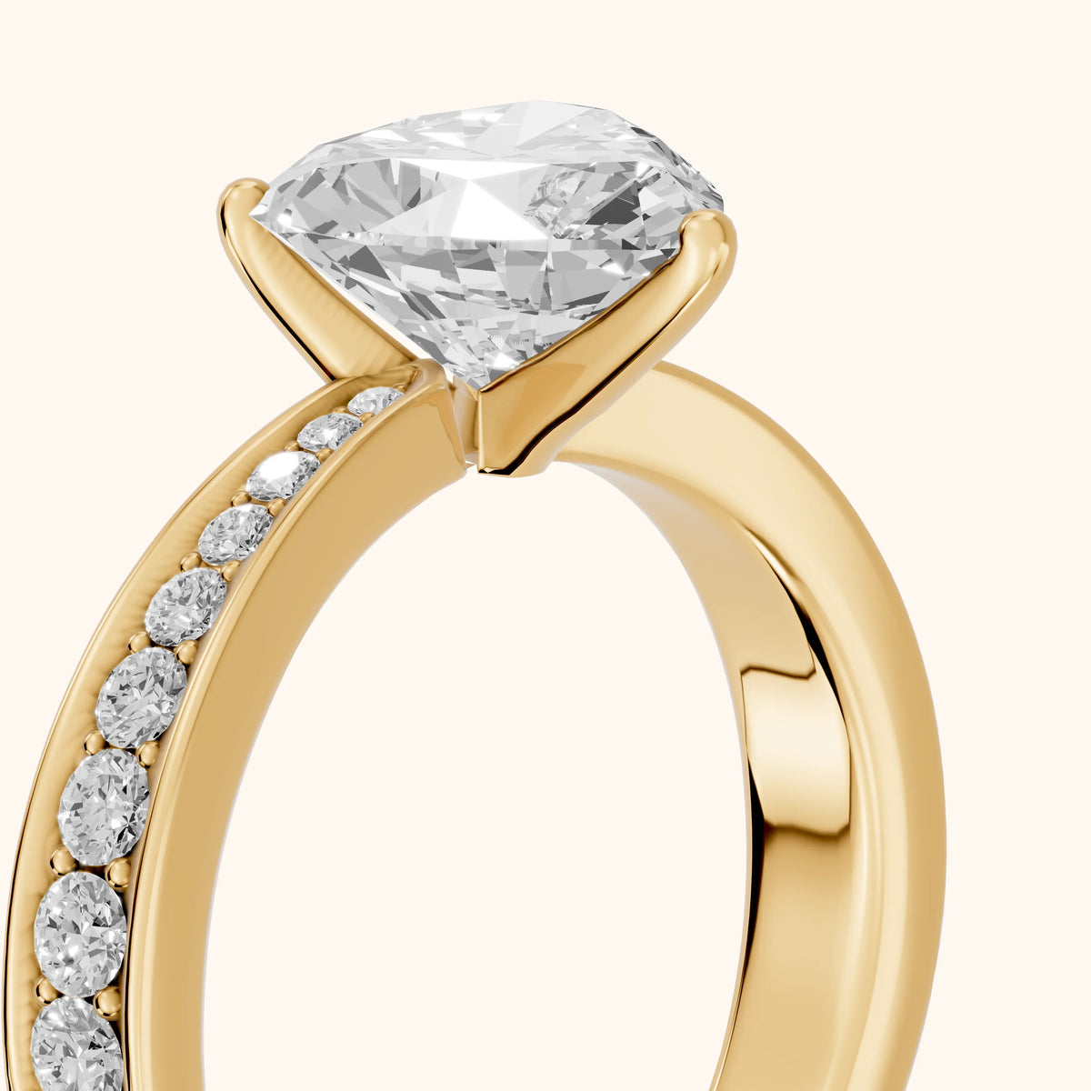 Rhea Sidestone Pavé Heart Diamond Engagement Ring in Yellow Gold - slant-view.webp