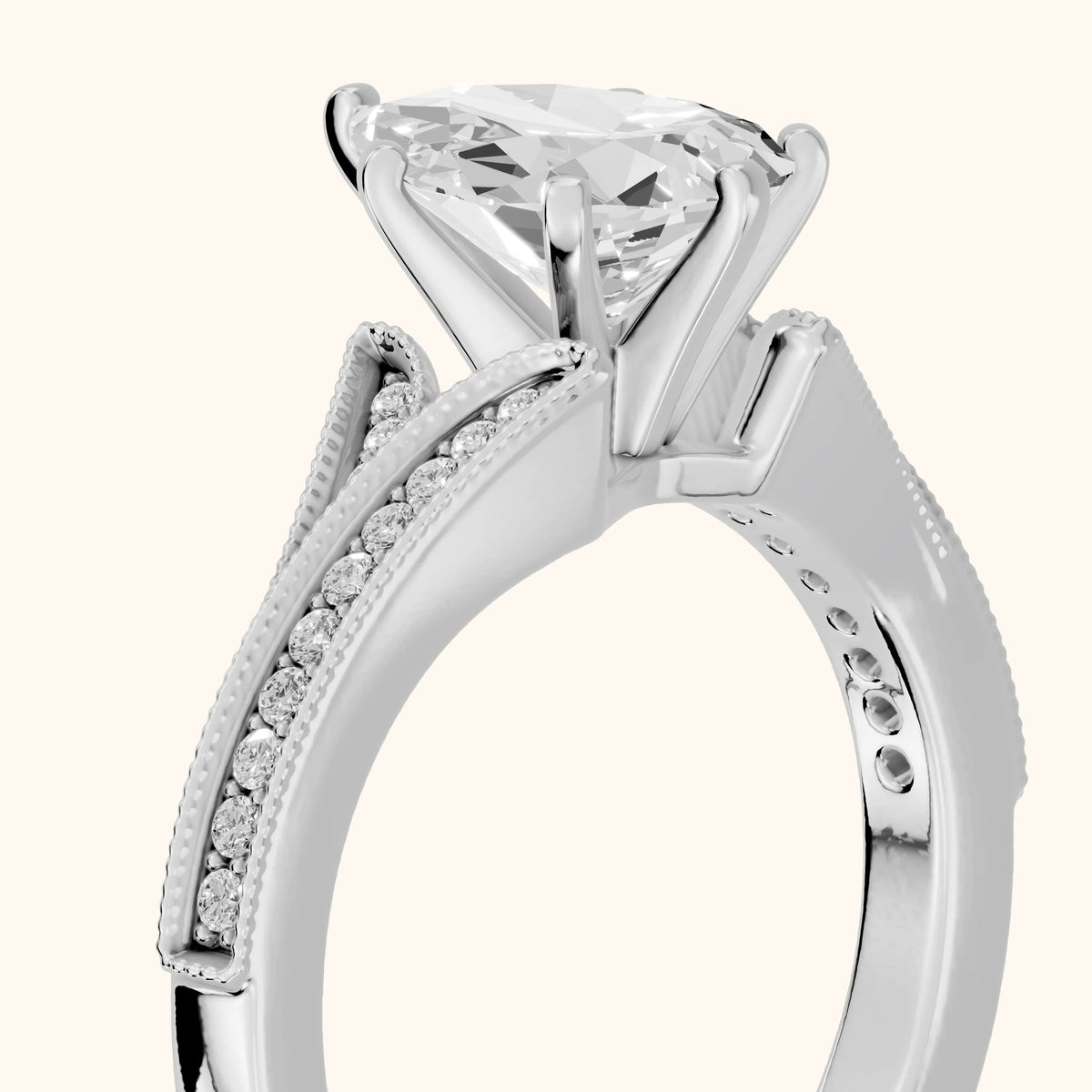 Nara Milgrain Split Shank Pear Diamond Engagement Ring in Platinum - slant-view.webp