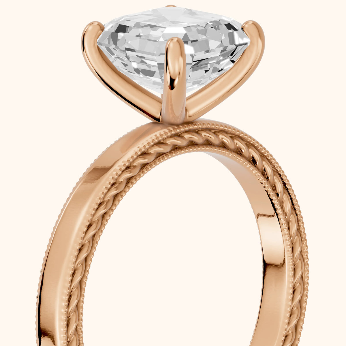 Kerry Engraved Solitaire Asscher Diamond Engagement Ring in Rose Gold - slant-view.webp