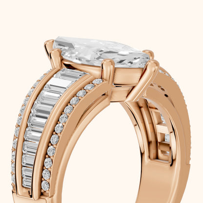 Halle Channel Set Baguette Accent Marquise Diamond Engagement Ring in Rose Gold - slant-view.webp