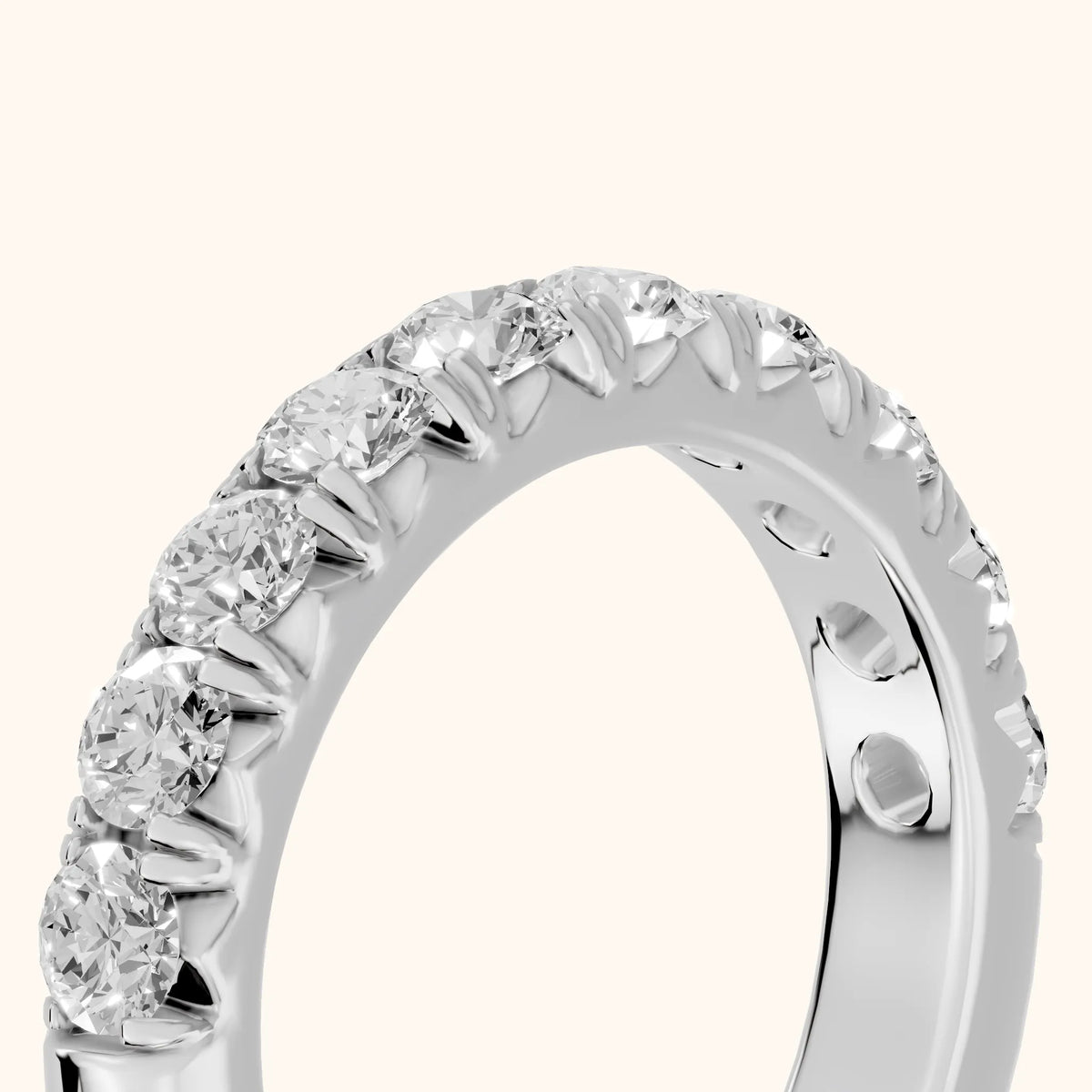 Joelle Shared Prong Round Diamond Half Eternity Band in Platinum - slant-view