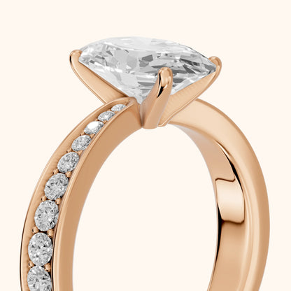 Rhea Sidestone Pavé Oval Diamond Engagement Ring in Rose Gold - slant-view.webp