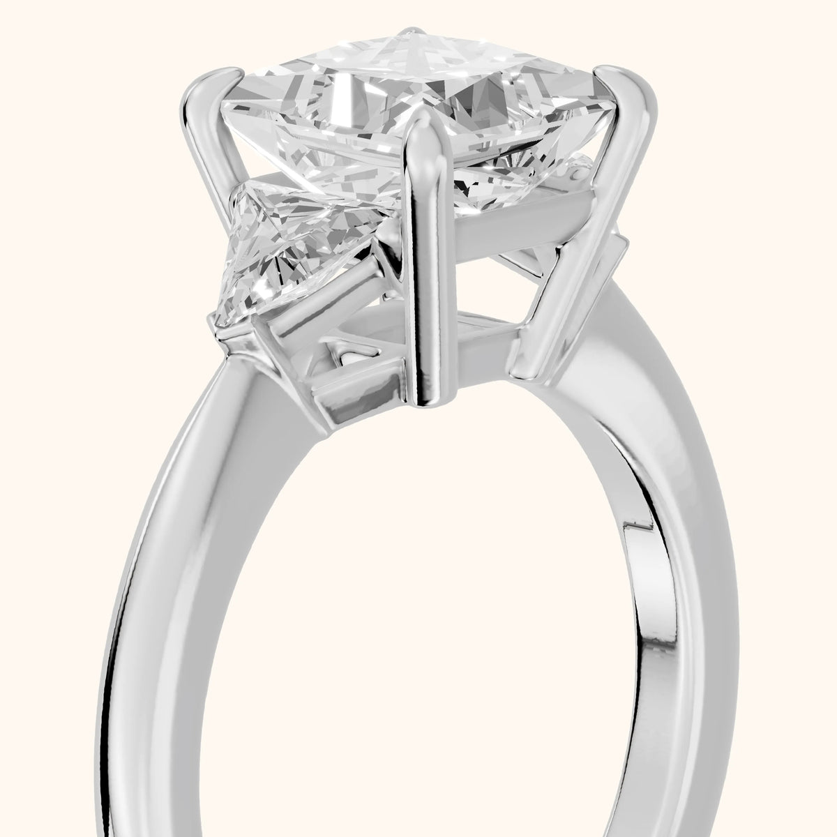 Clemency Three-Stone Cathedral Princess Diamond Engagement Ring in White Gold - slant-view.webp