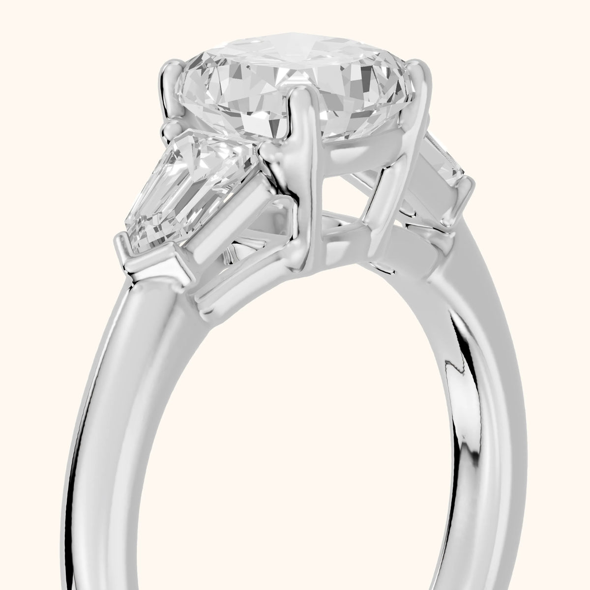 Dorothea Baguette Three-Stone Cushion Diamond Engagement Ring in Silver - slant-view.webp