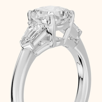 Dorothea Baguette Three-Stone Cushion Diamond Engagement Ring in Silver - slant-view.webp