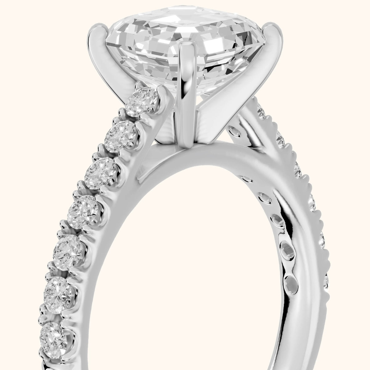 Keira Statement Pavé Asscher Diamond Engagement Ring in White Gold - slant-view.webp