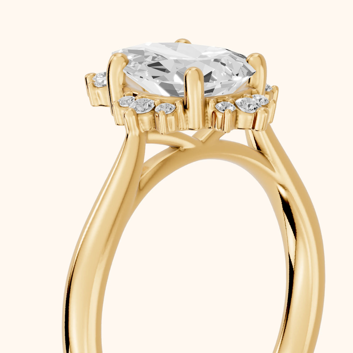 Linden Starburst Cluster Pear Diamond Engagement Ring in Yellow Gold - slant-view.webp