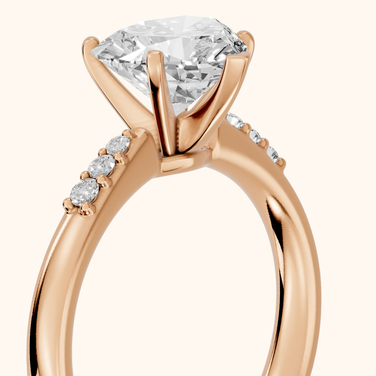 Eugenie Flush-Set Heart Diamond Engagement Ring in Rose Gold - slant-view.webp
