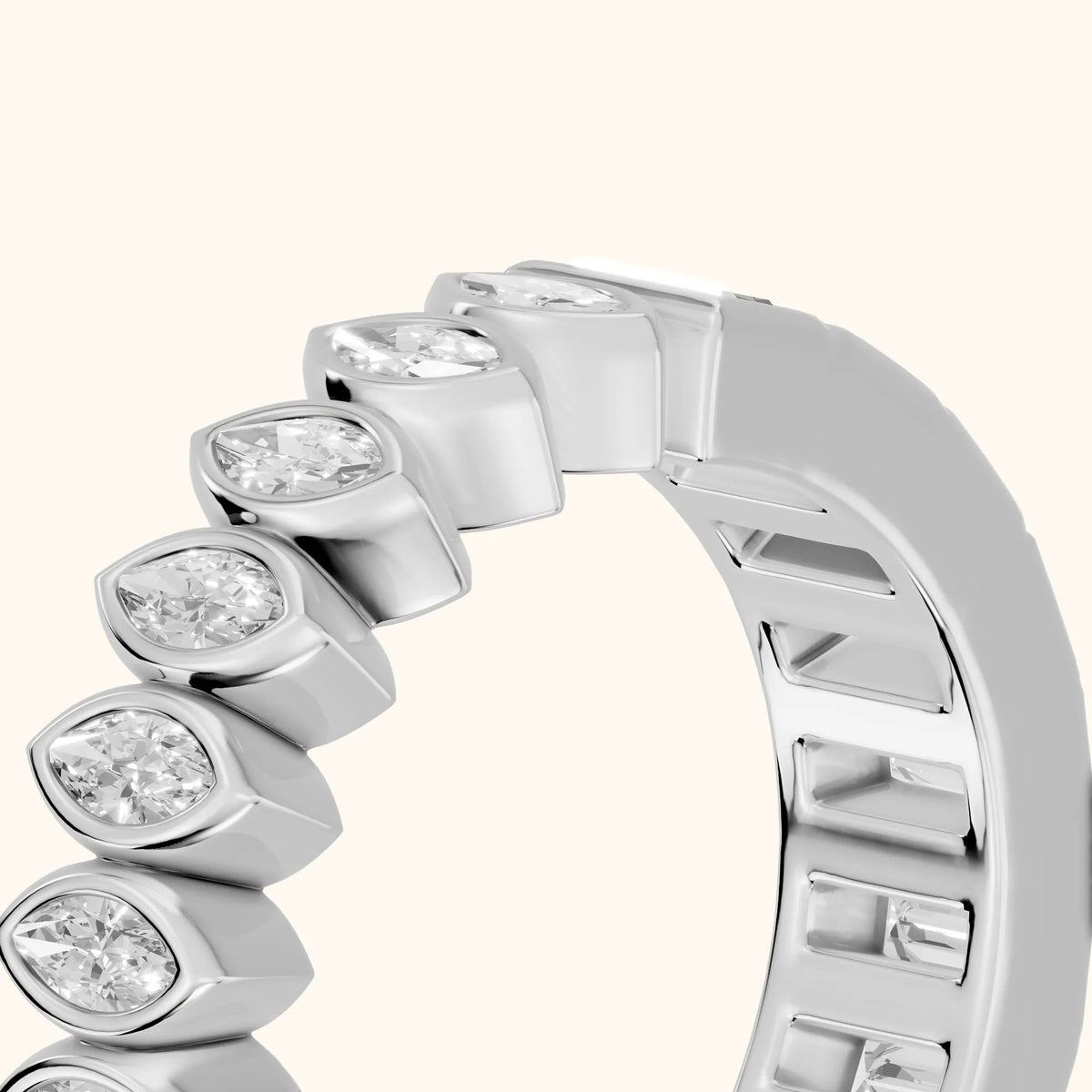Pilar Bezel Marquise & Baguette Diamond Eternity Band in White Gold - slant-view