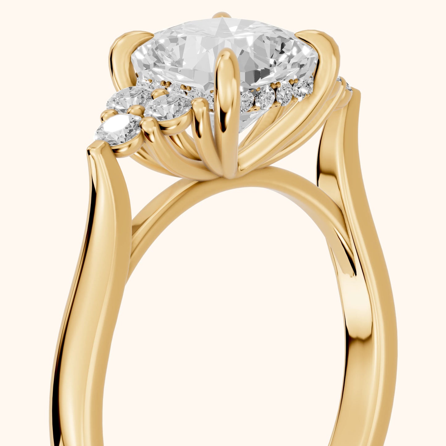 Anya Sidestone Cluster Cushion Diamond Ring in Yellow Gold - slant-view.webp