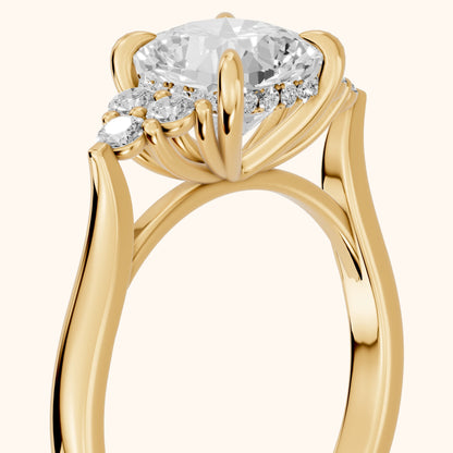 Anya Sidestone Cluster Cushion Diamond Ring in Yellow Gold - slant-view.webp