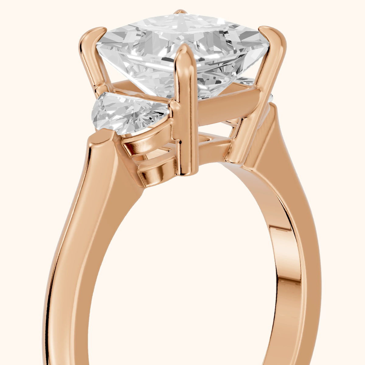 Elia Half-Moon Three-Stone Princess Diamond Engagement Ring in Rose Gold - slant-view.webp