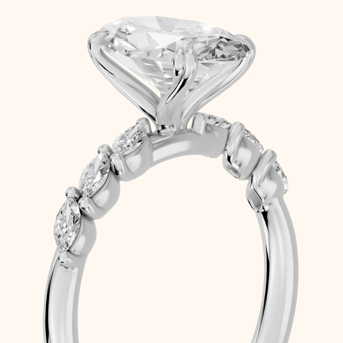 Joyce Marquise-Side Pavé Oval Diamond Engagement Ring in White Gold - slant-view.webp
