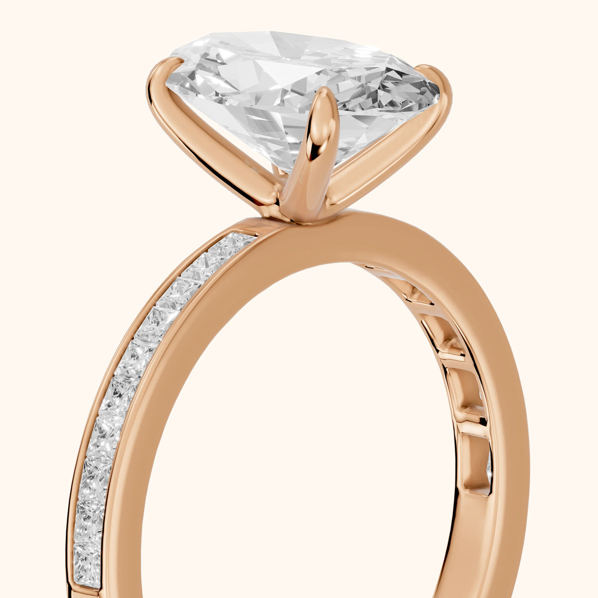 Freja Channel Set Oval Diamond Engagement Ring in Rose Gold - slant-view.webp