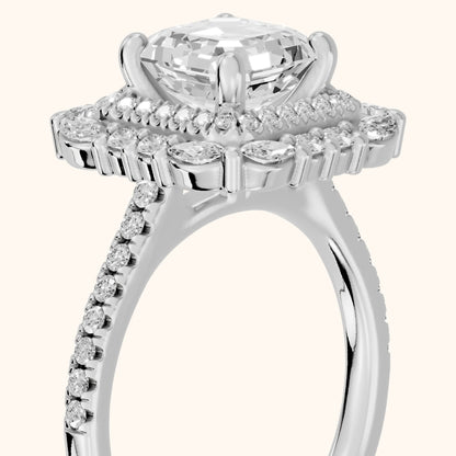 Lyndon Floral Double Halo Asscher Diamond Engagement Ring in Platinum - slant-view.webp