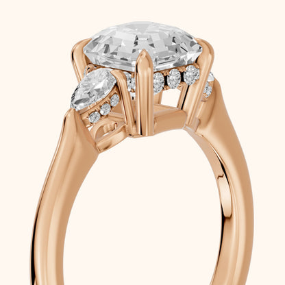 Leila Three-Stone Asscher Diamond Engagement Ring in Rose Gold - slant-view.webp