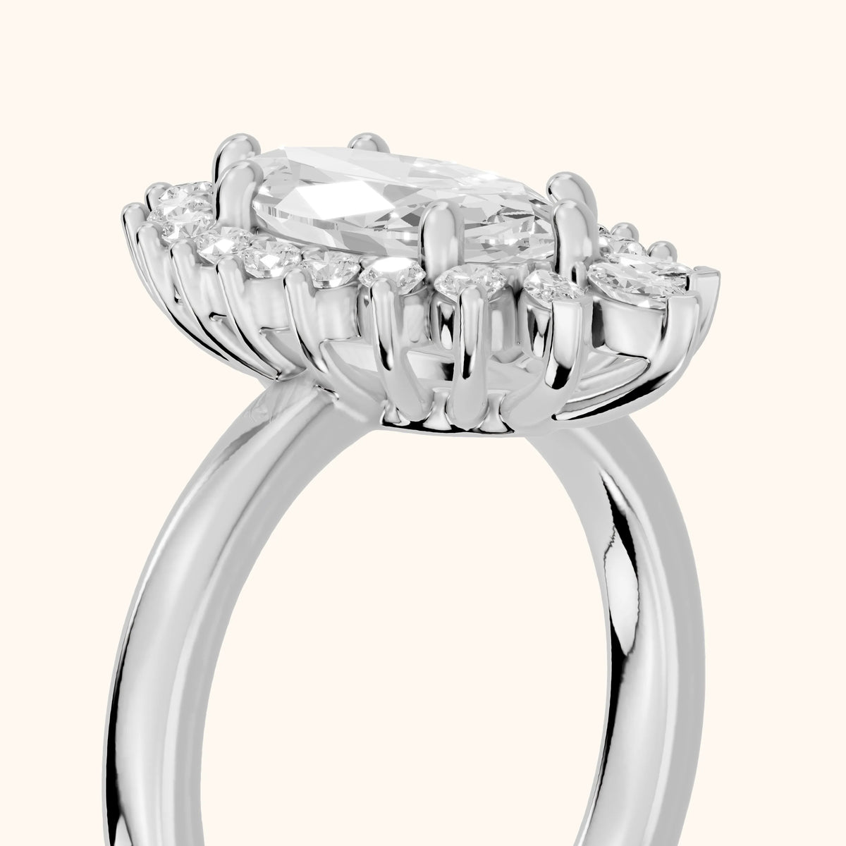 Roslyn Sunburst Halo Marquise Diamond Engagement Ring in Silver - slant-view.webp
