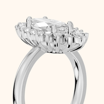 Roslyn Sunburst Halo Marquise Diamond Engagement Ring in Silver - slant-view.webp
