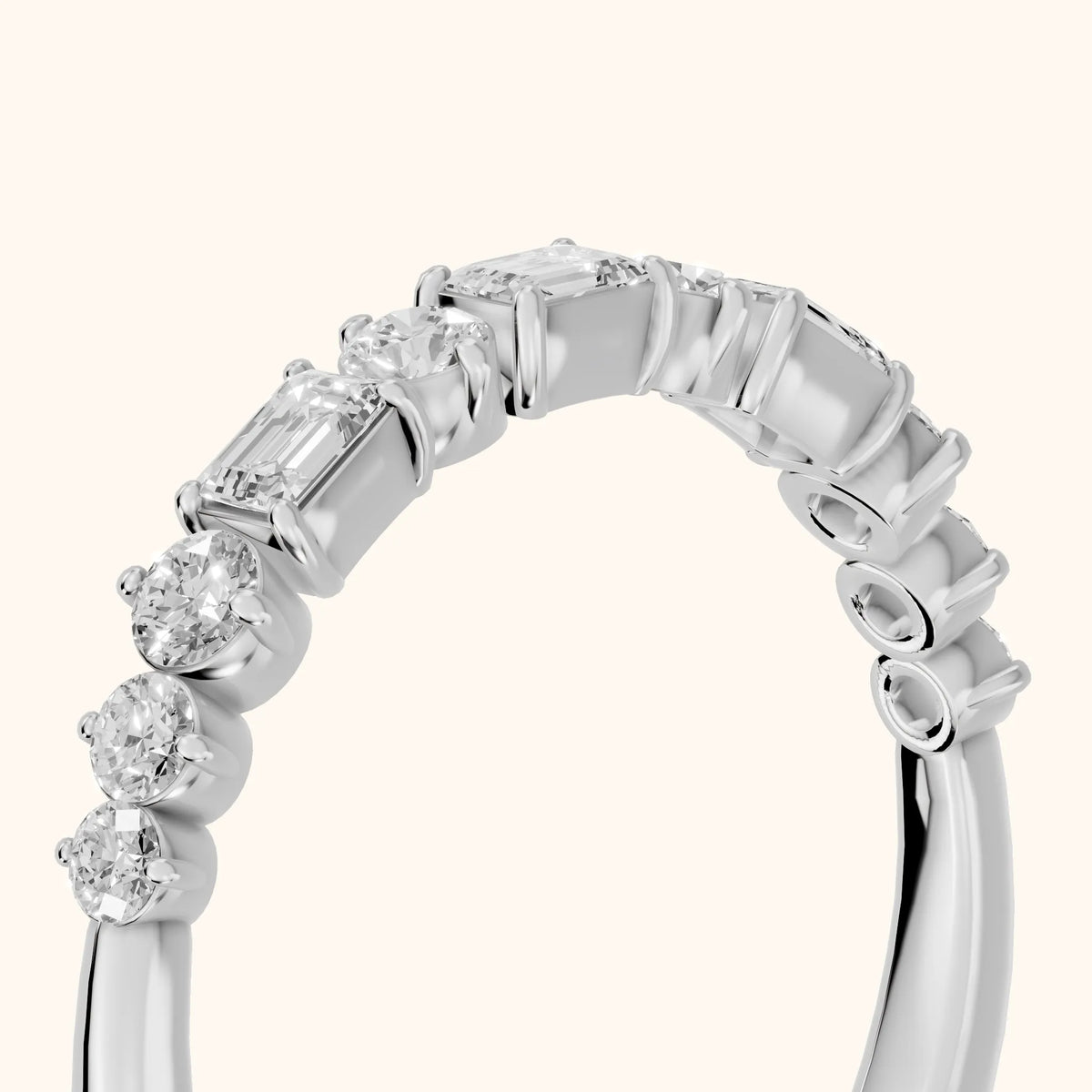Charu Four Prong Emerald & Round Diamond Half Eternity Band in Silver - slant-view
