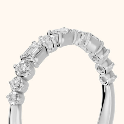 Charu Four Prong Emerald & Round Diamond Half Eternity Band in Silver - slant-view