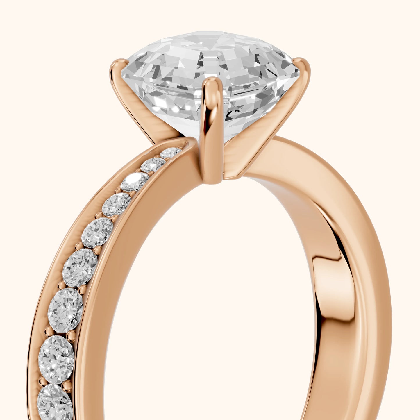 Rhea Sidestone Pavé Asscher Diamond Engagement Ring in Rose Gold - slant-view.webp